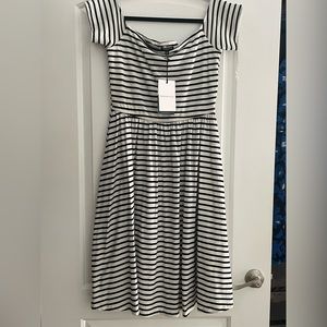 Chic black&cream striped midi-dress